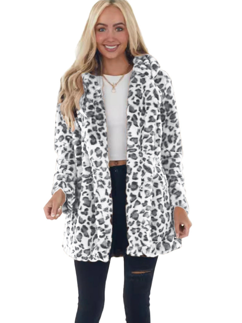 Veste mi-longue léopard en peluche pour femme – Manteau ample affirmé