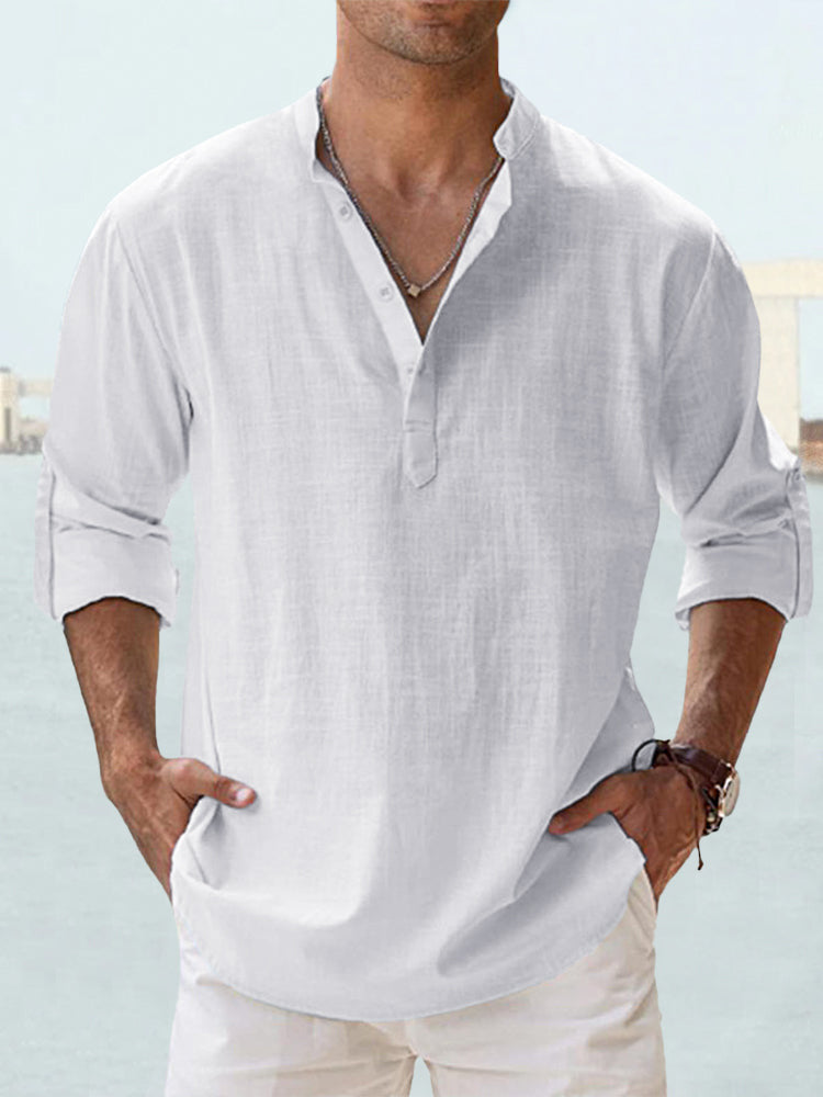 Men’s Stand Collar Sports Shirt – Loose Fit Breathable Cotton Pullover