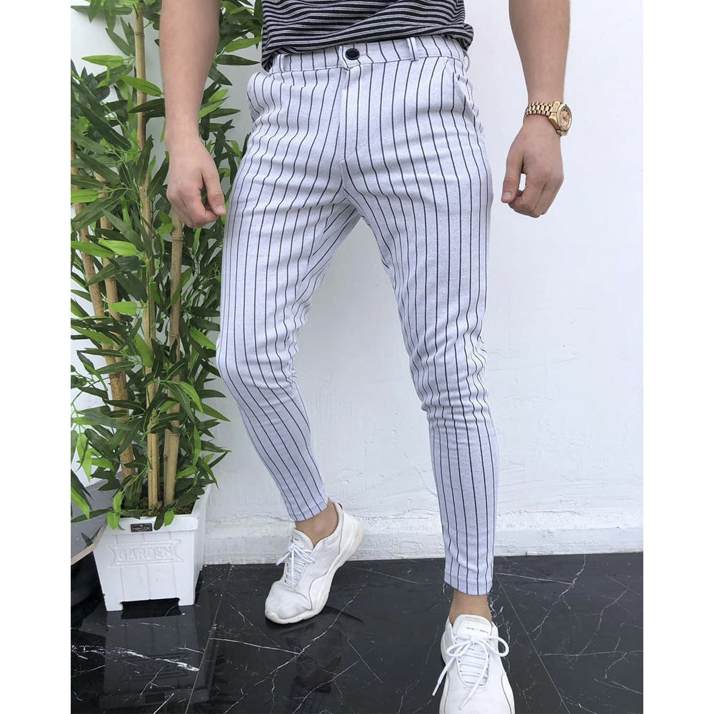 Loom & Soul European Striped Men’s Casual Pants – Slim-Fit Tapered Streetwear Trousers | Modern Minimalist Comfort Wear