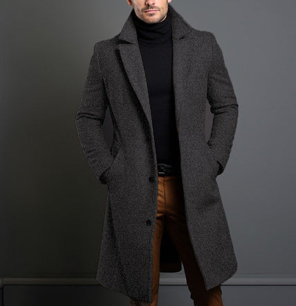 Loom & Soul™ Men’s Winter Wool Trench Coat – Classic Lapel Single-Breasted Long Jacket