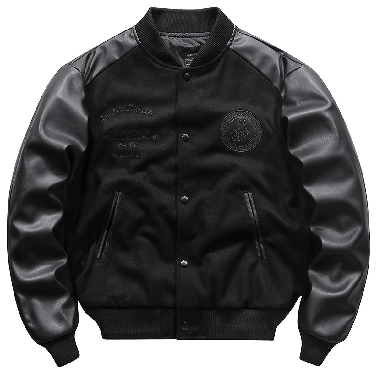 Men’s Retro Embroidered Baseball Jacket – Thick Wool Blend Street Coat