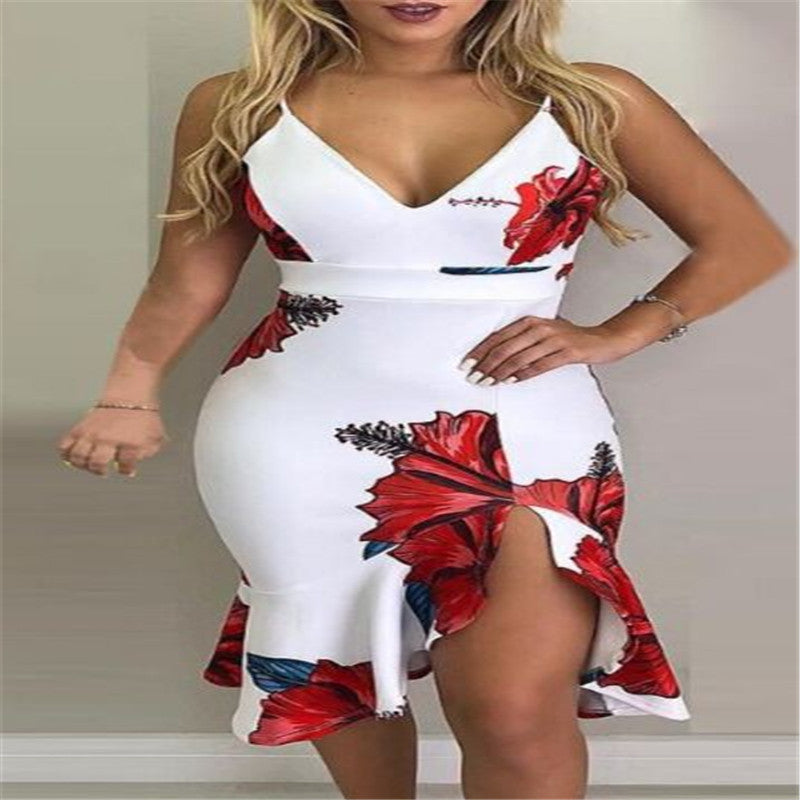 Robe midi asymétrique à dos nu – Robe d'été imprimée à bretelles pour les soirées