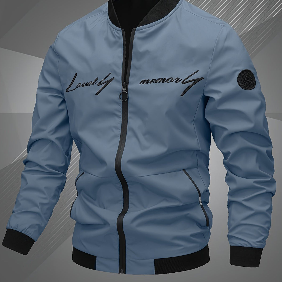 Men’s Letter Embroidered Bomber Jacket – Sporty Casual Streetwear