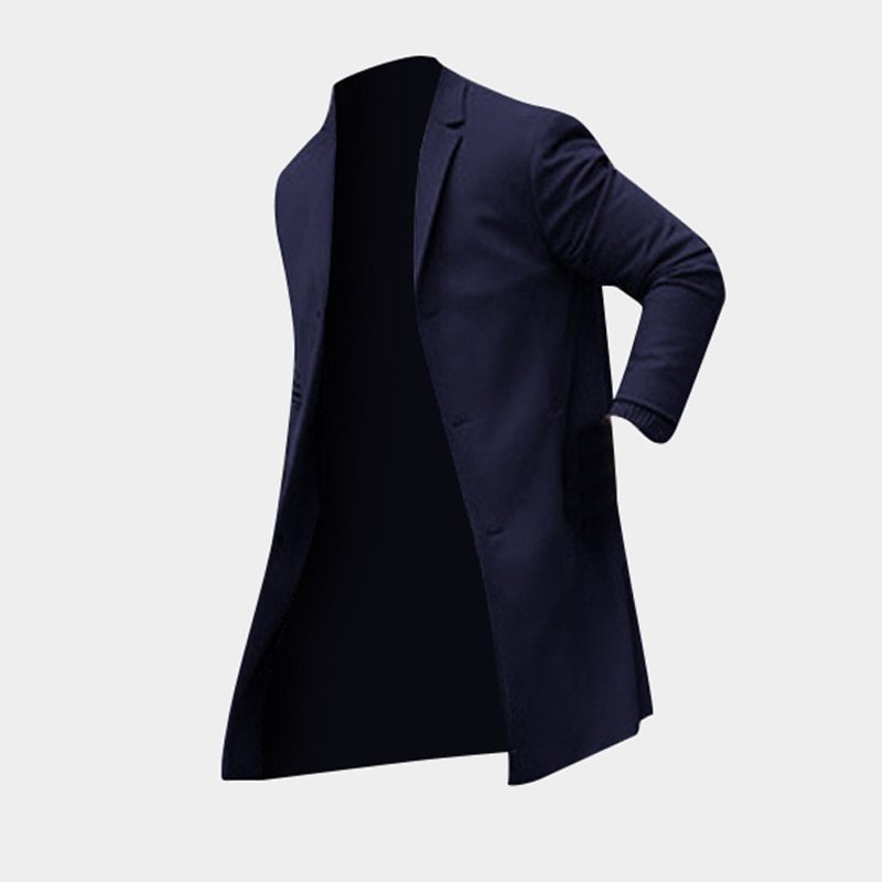 Loom & Soul™ Men’s Fashion Trench Long Jacket – Slim-Fit Solid Overcoat in Khaki & Black