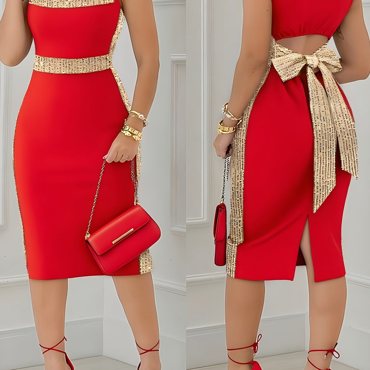 Robe Midi Moulante à Paillettes – Élégante Robe de Soirée et de Cérémonie Noire