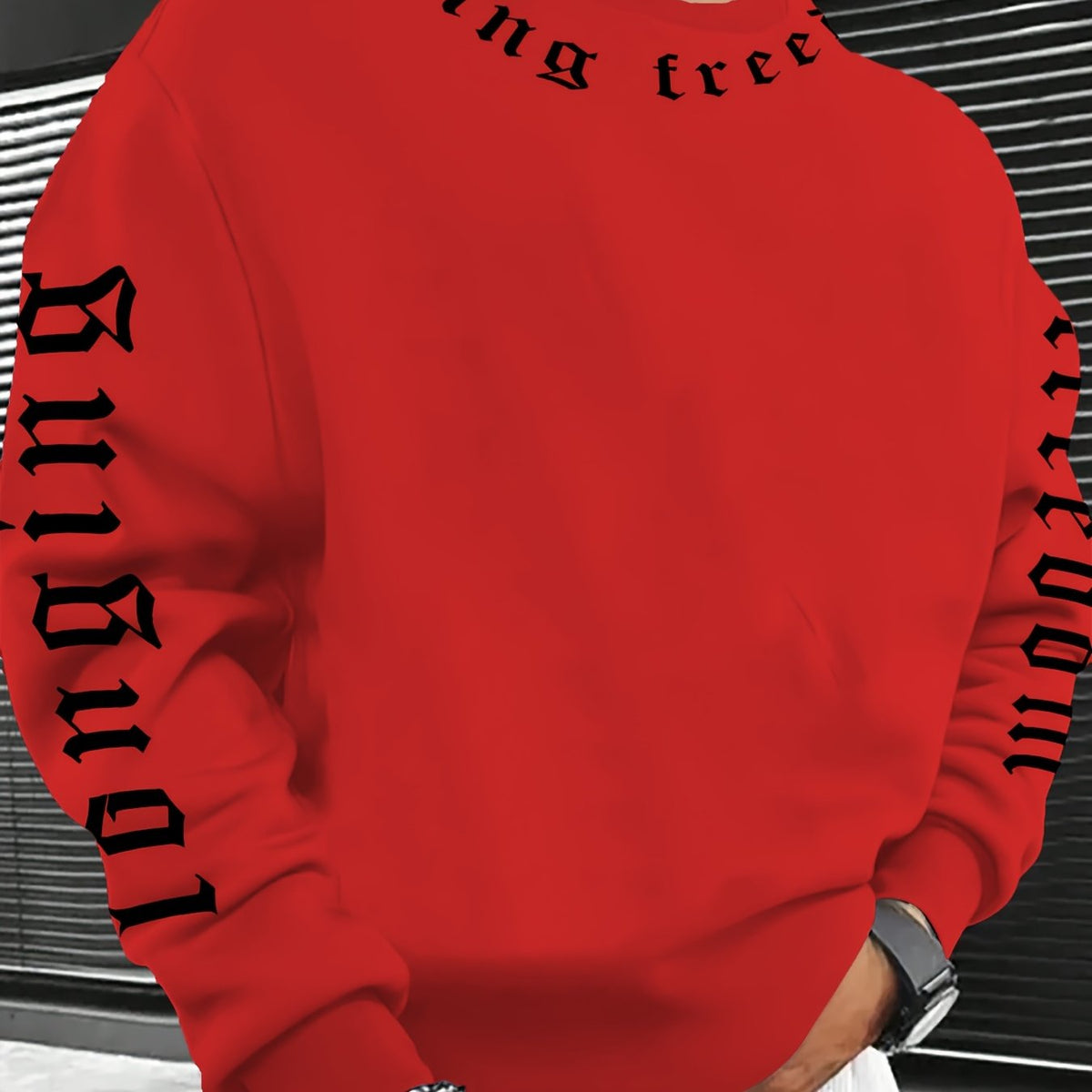 Sweat-shirt imprimé col rond pour homme – Pull tendance décontracté streetwear