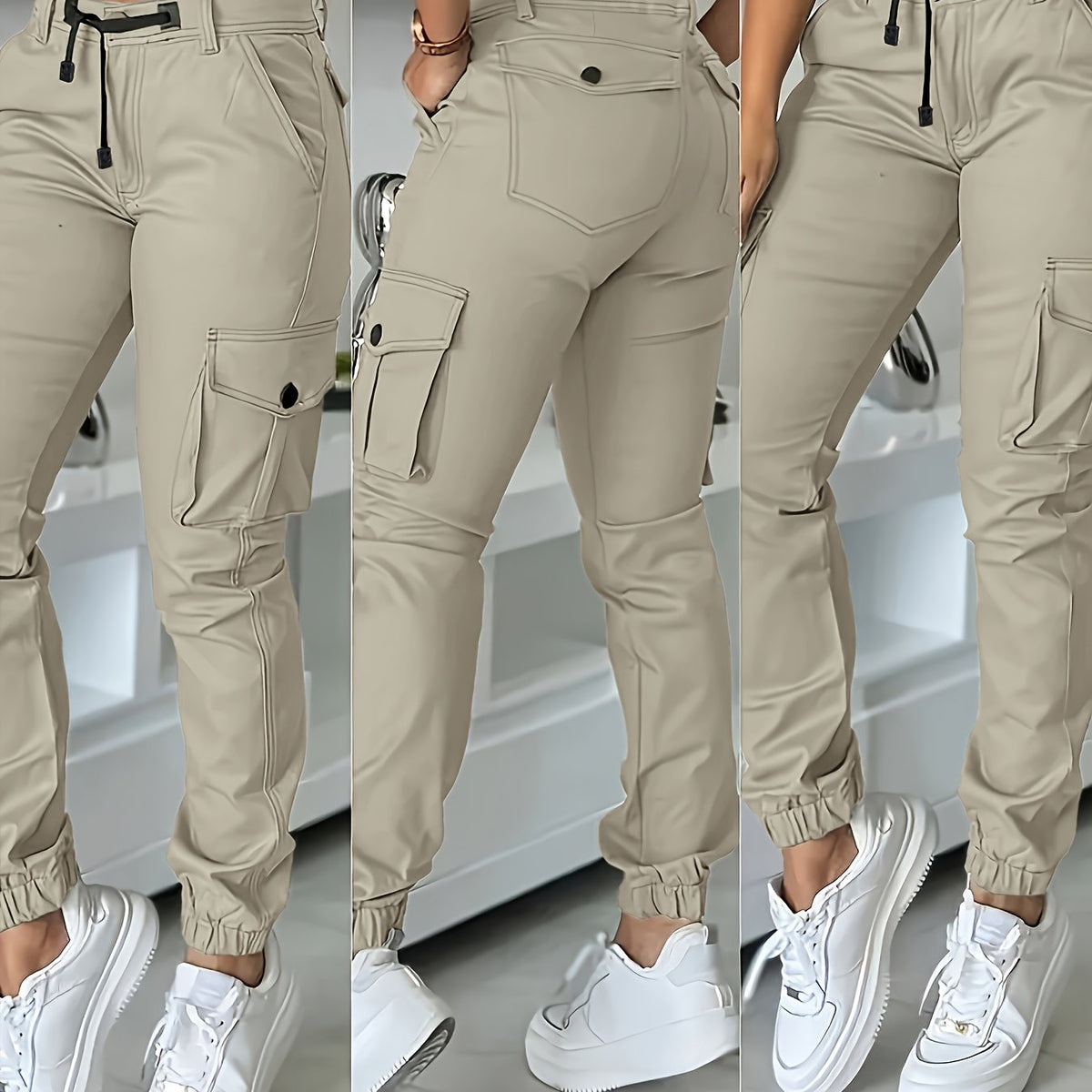 Pantalon Cargo Taille Haute Femme – Pantalon de Travail Élégant Toutes Saisons