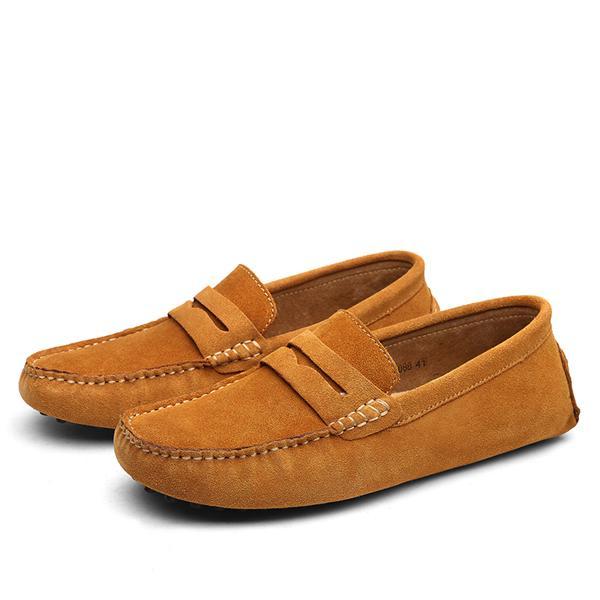 Loom & Soul Men’s Casual Leather Shoes – Genuine Cowhide Upper, Pigskin Lining, Anti-Skid Rubber Sole, Round Toe Slip-On Comfort