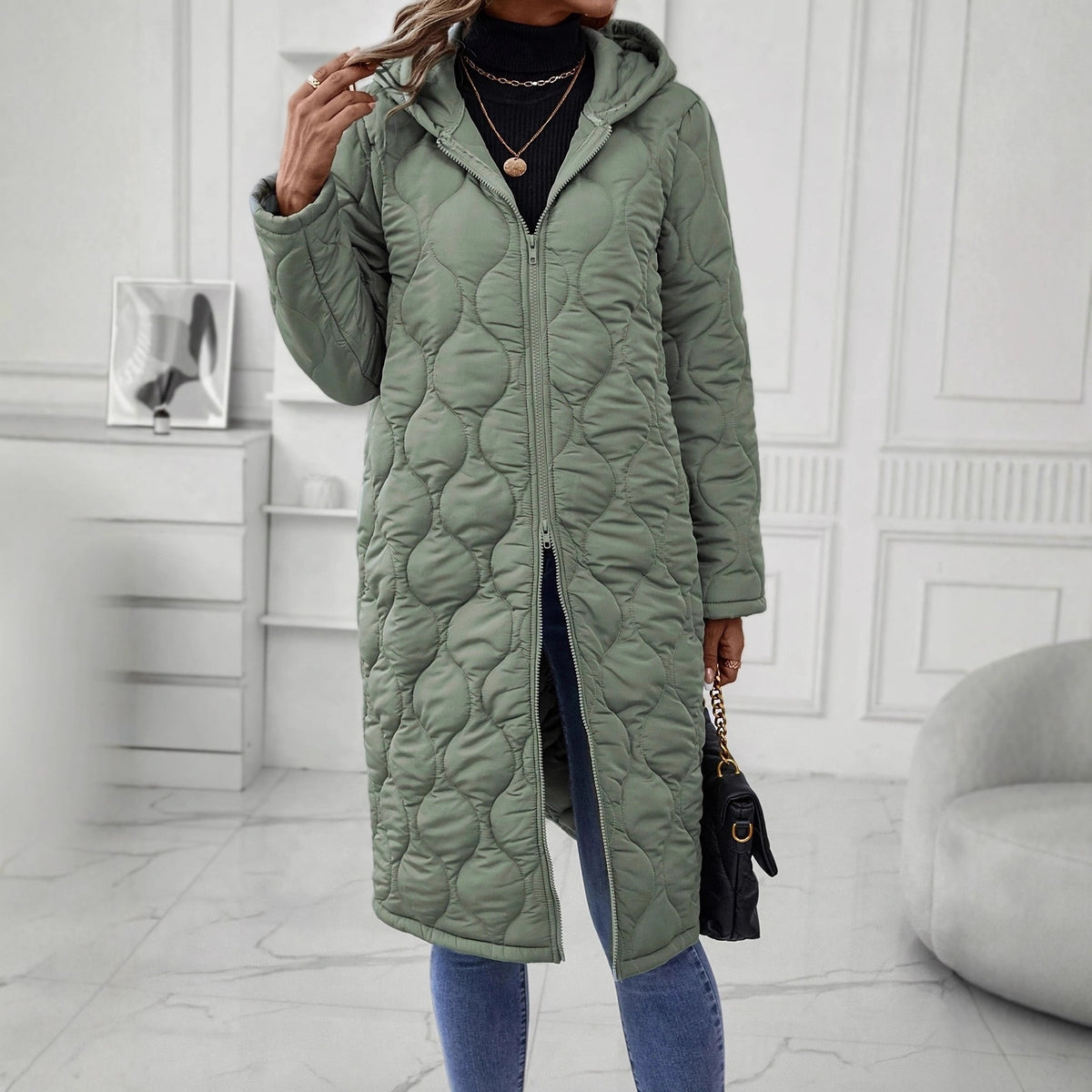 Veste zippée à capuche pour femme – Manteau décontracté en coton matelassé épais