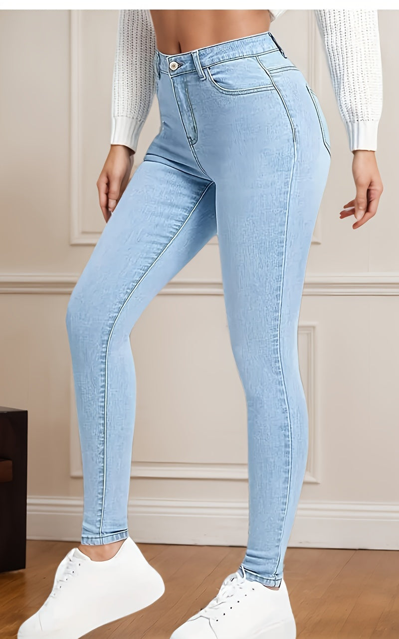 Jean slim taille haute pour femme – Denim extensible contrôle ventre plat