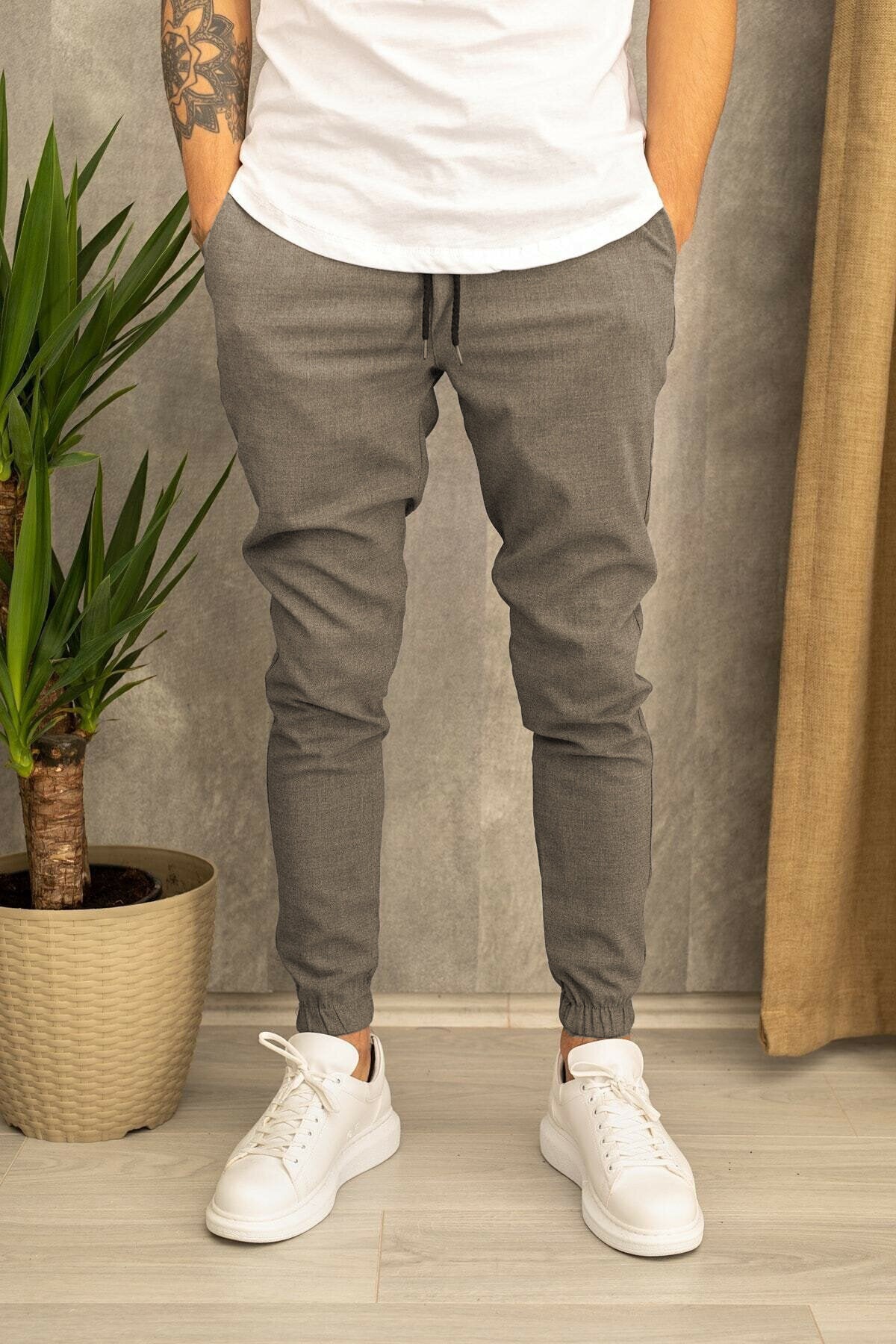 Pantalon décontracté en tissu de costume pour homme Loom & Soul – Pantalon cigarette coupe slim avec ceinture et taille mi-haute pour toutes les saisons
