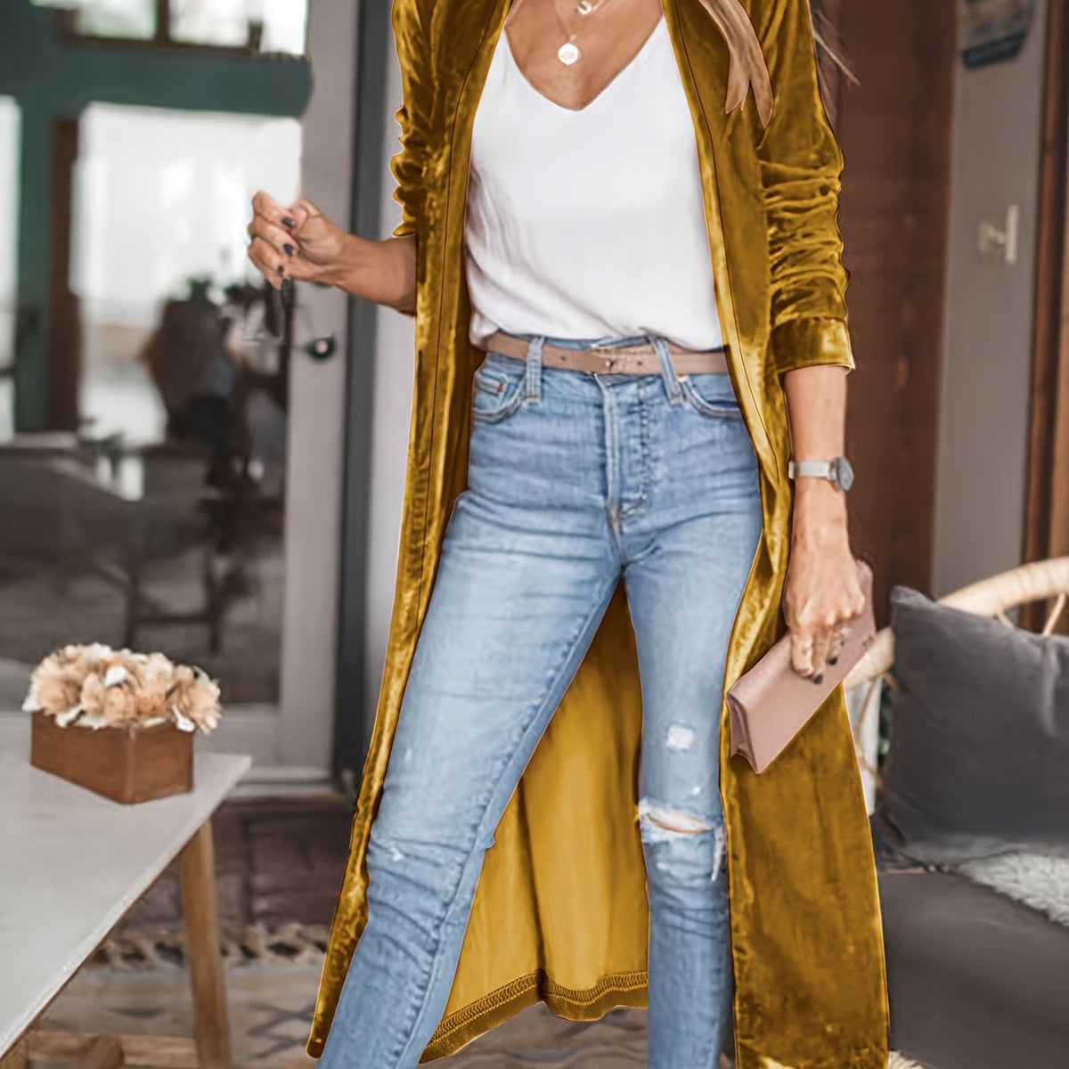 Veste longue Golden Fleece – Manteau élégant tricoté et doux pour femme, Automne/Hiver