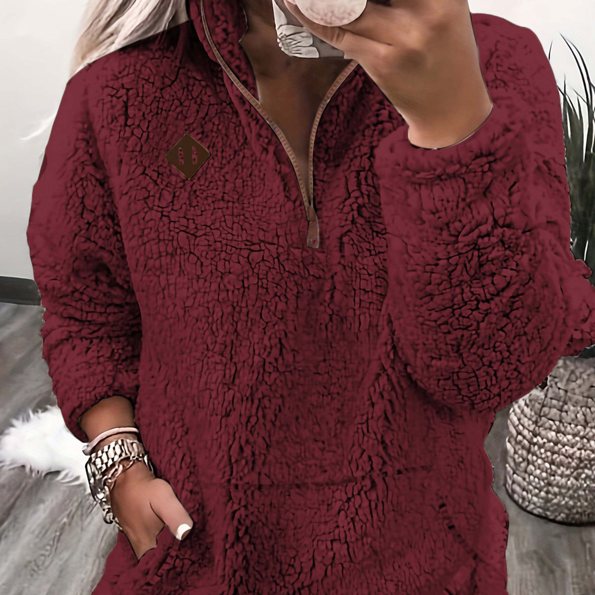 Sweat à capuche zippé douillet doublé polaire – Doux et décontracté pour femme