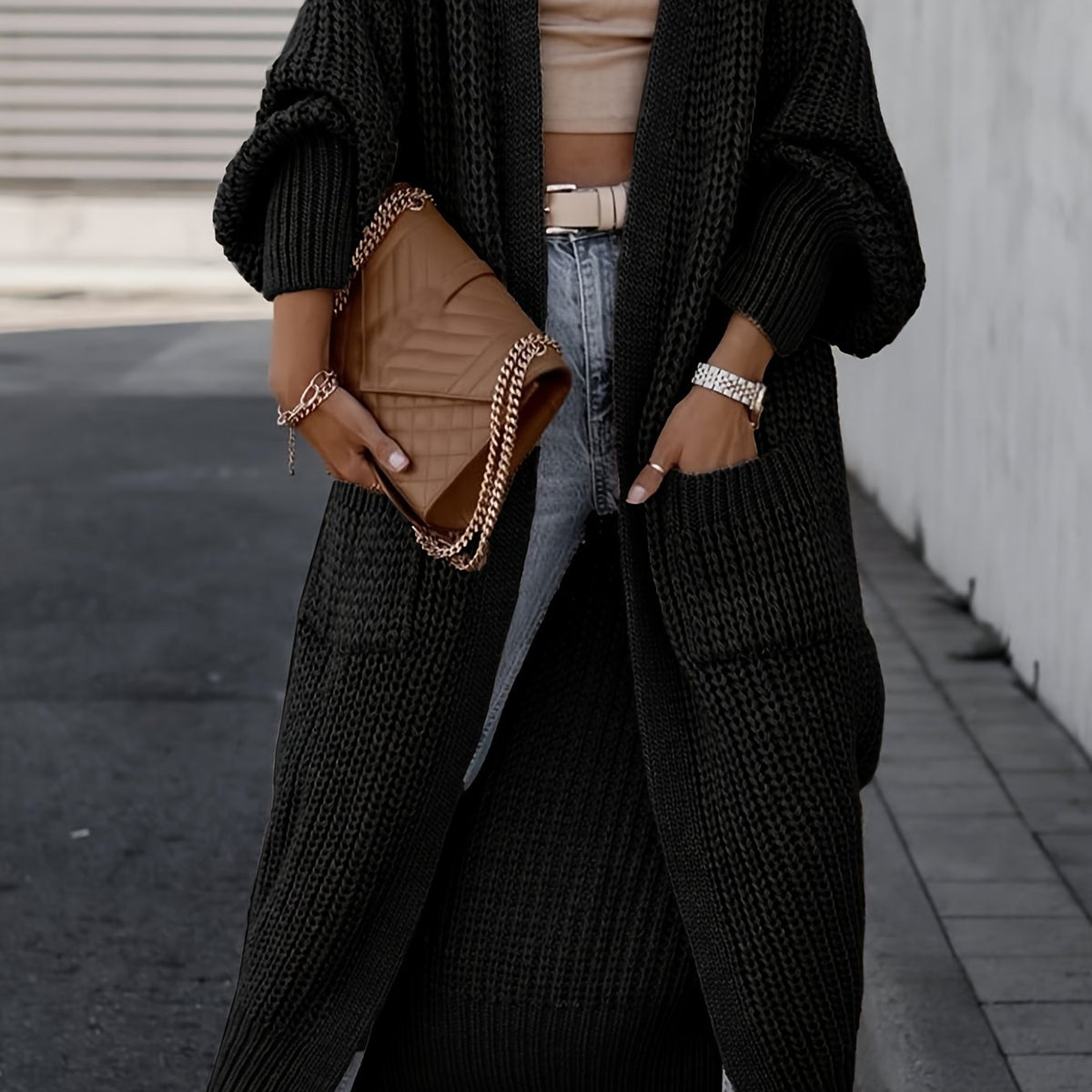 Elegant Deep V-Neck Ribbed Cardigan – Women’s Fall/Winter Knit Sweater