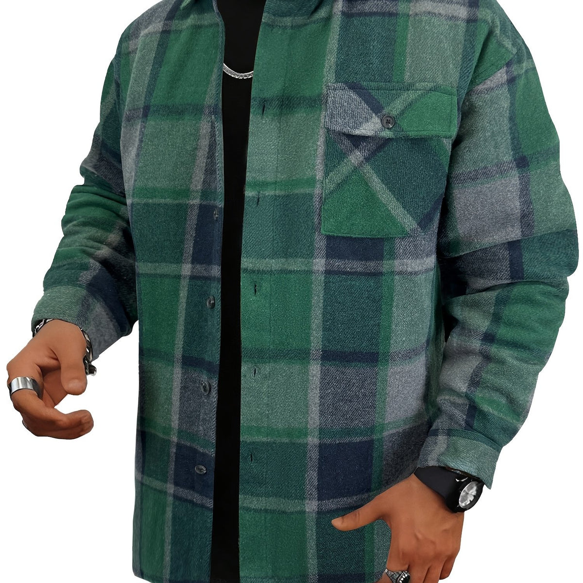Men’s Plaid Fleece Shirt Jacket – Cozy Checkered Button-Up Overshirt