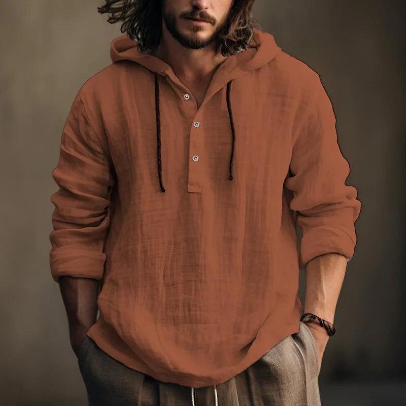 LIVE GREAT Men’s Linen Hoodie – Lightweight Casual Sweatshirt for Spring & Autumn