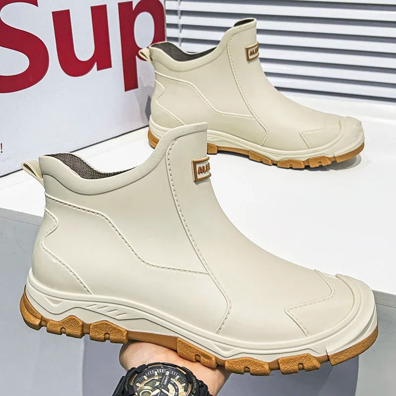 Men’s Waterproof PVC Rain Boots – Ankle Slip-On Anti-Slip Outdoor Work Shoes