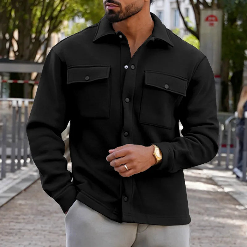 Loom & Soul Men’s Winter Fleece Lapel Jacket – Slim Fit Single-Breasted Coat