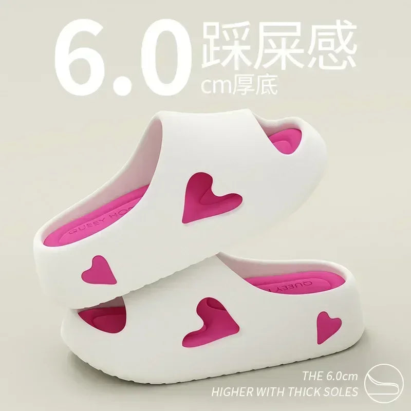 Chaussons nuage en forme de cœur pour femme – Sandales plateforme antidérapantes en EVA pour intérieur/extérieur