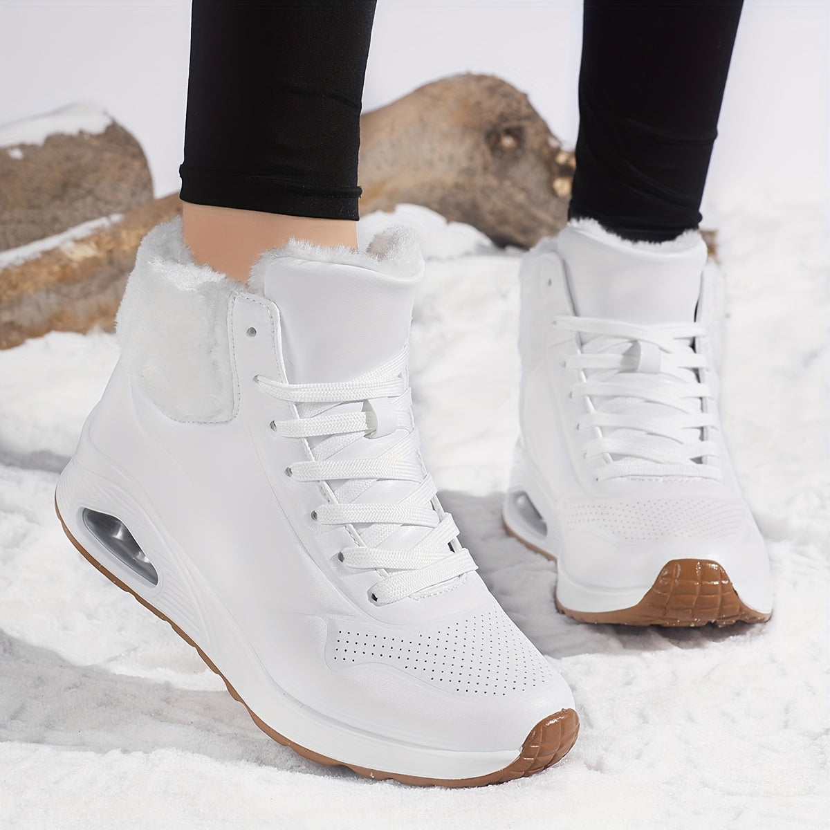 Bottes de neige mi-mollet doublées polaire pour femme – Chaussures d'hiver chaudes avec coussin d'air