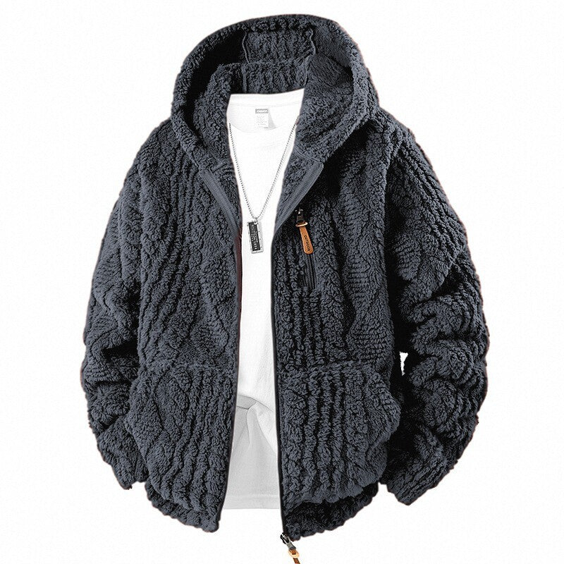 Men’s Hooded Fleece Zip-Up Jacket – Corduroy Casual Fit