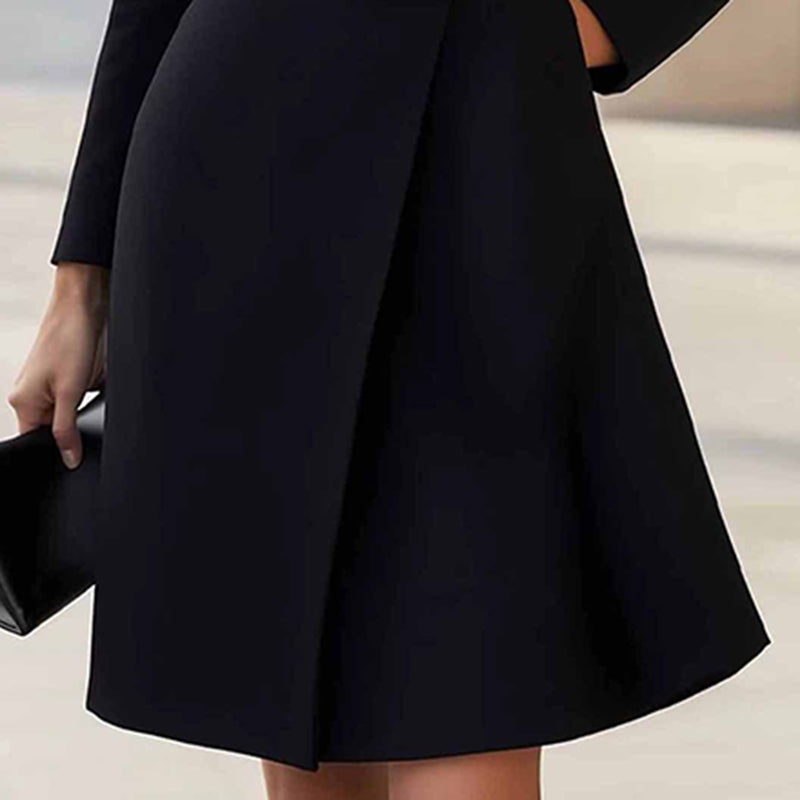 Women’s Stand Collar Belted Midi Dress – Slim Fit Office Elegance