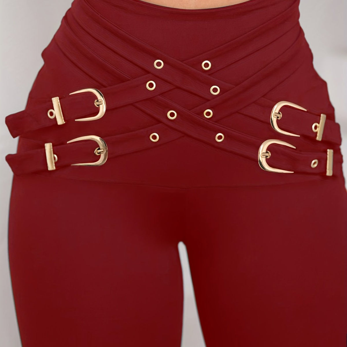 Pantalon taille haute femme à boucles croisées – Legging sculptant extensible