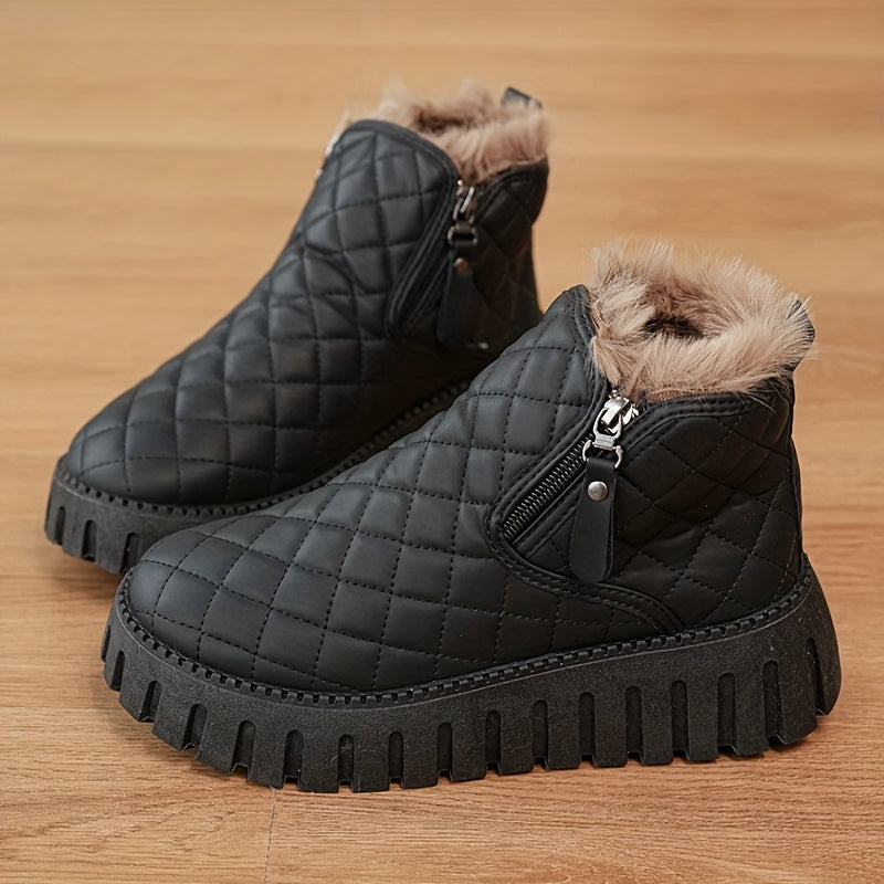 Bottines Femme en Fausse Fourrure – Chaussures d'Hiver Zippées avec Soutien de la Voûte Plantaire et Adhérence