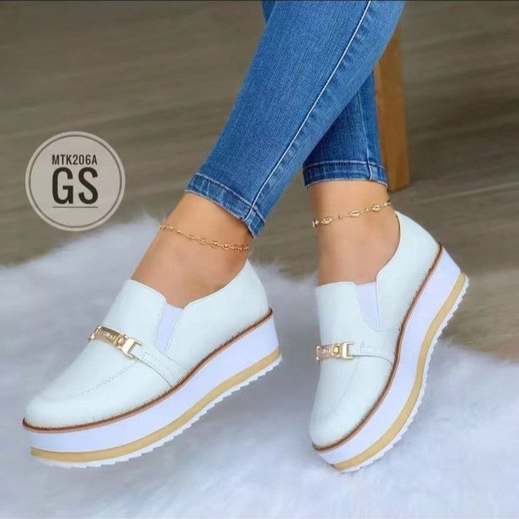 Loom & Soul™ Women’s Slip-On Platform Sneakers – Casual PU Leather Flats with Low Wedge Comfort Sole