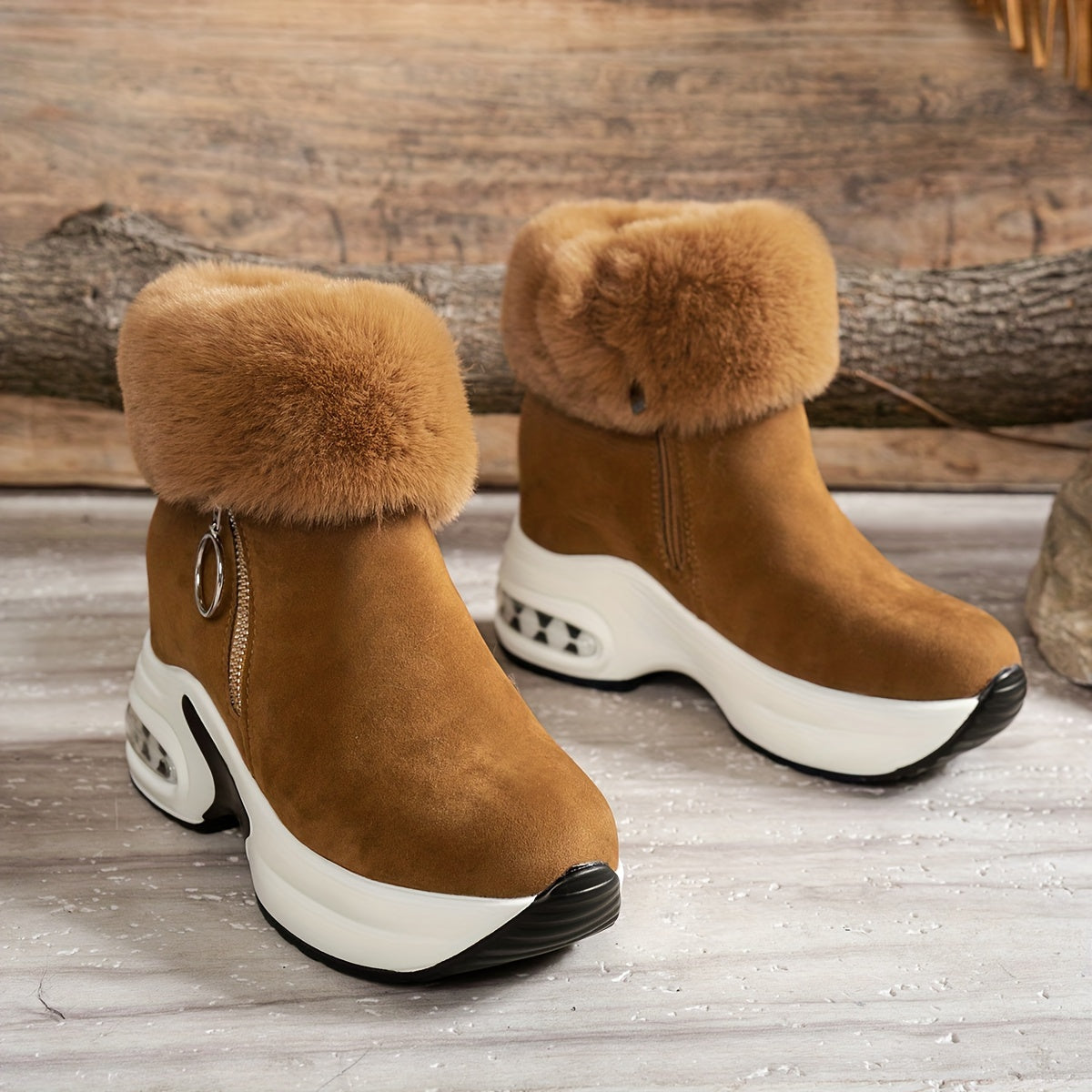 Bottines compensées pour femme – Chaussures d'hiver zippées à doublure en peluche