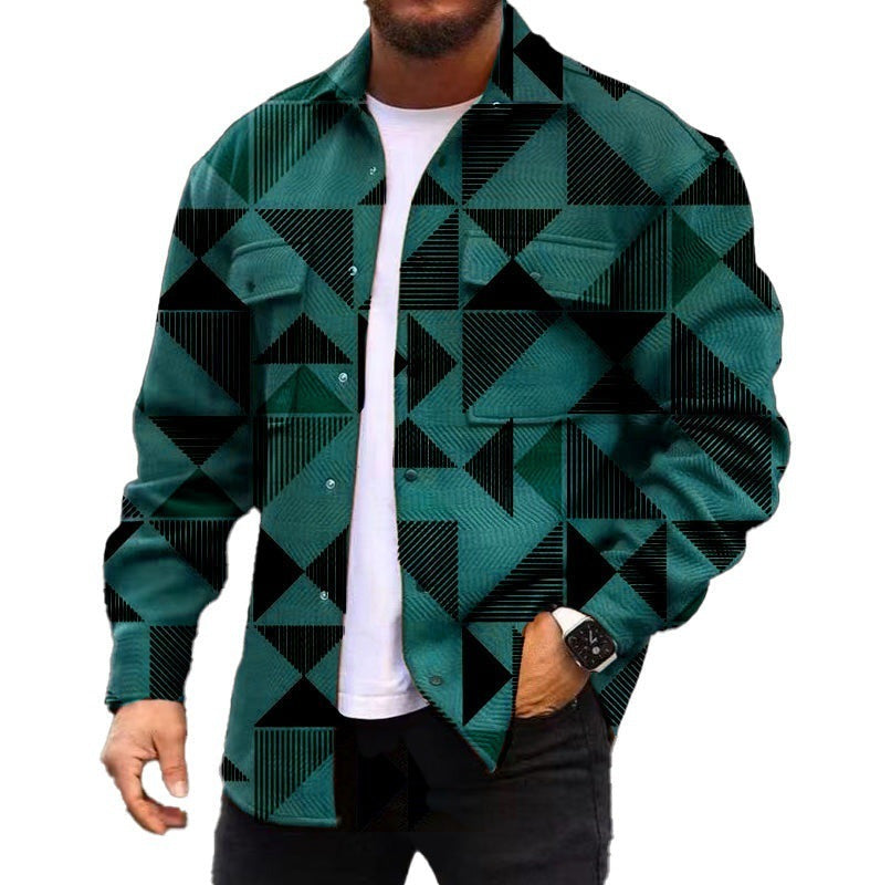Loom & Soul™ Men’s 3D Digital Print Jacket – Autumn Plaid Casual Shirt Coat with Streetwear Edge