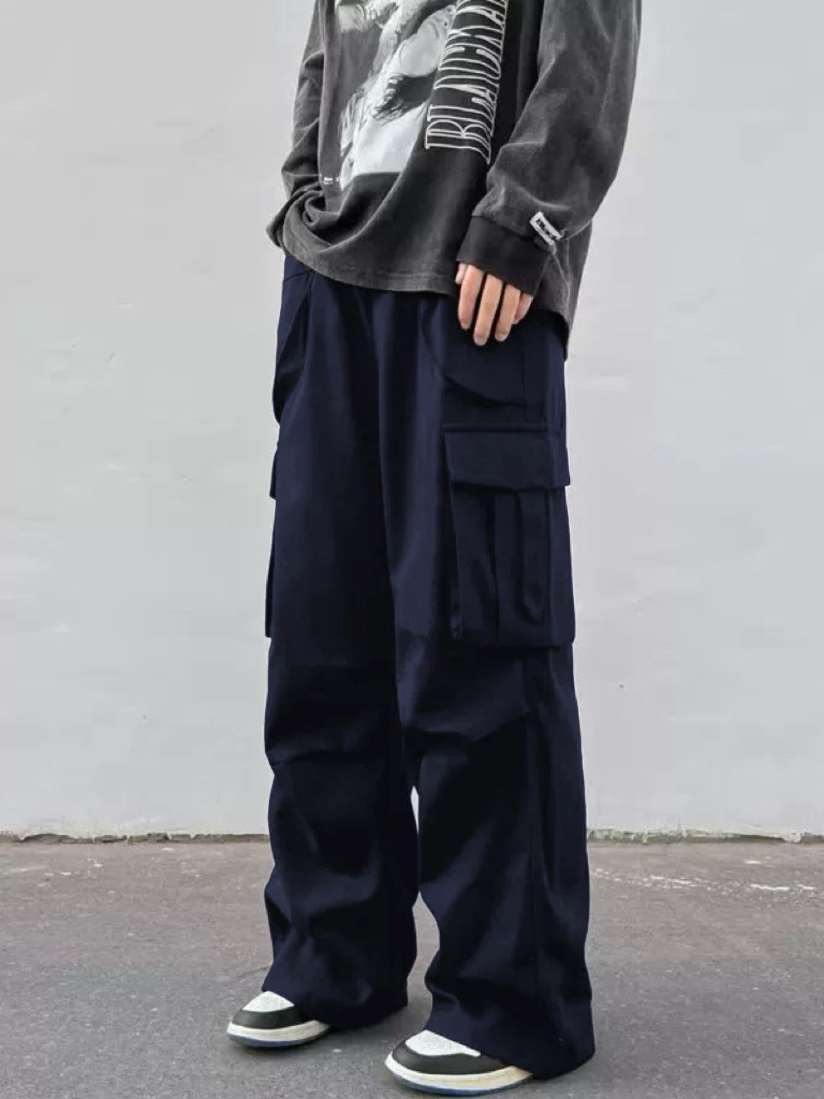 Pantalon parachute large pour homme – Pantalon de travail décontracté taille mi-haute