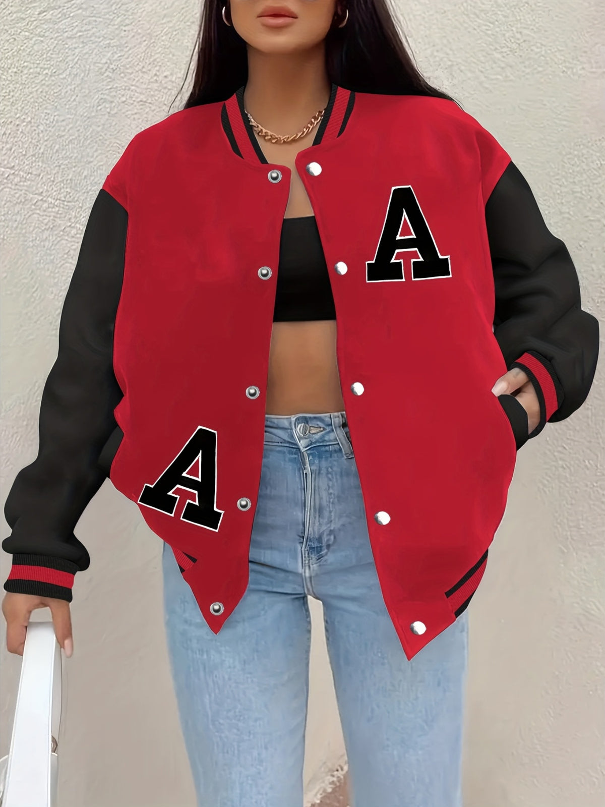 Red & Black Letterman Jacket – A Logo Varsity Street Style