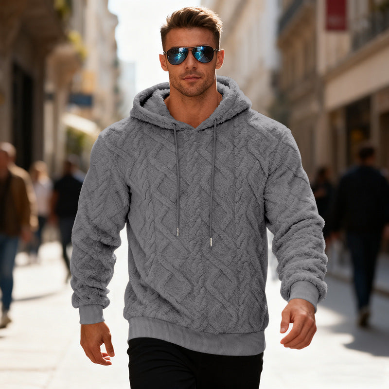 Men’s Plush Fleece Hoodie – Loose Fit Winter Pullover Sweatshirt
