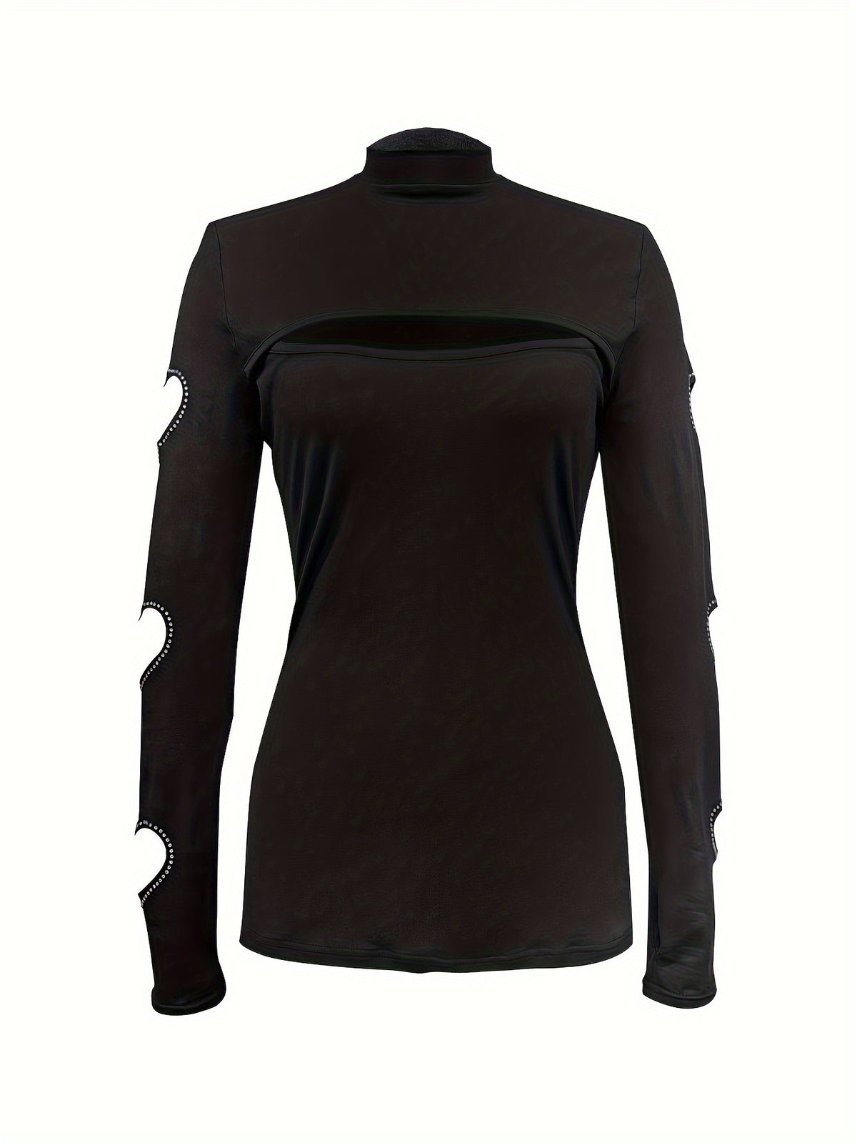 Blouse femme à col montant – Haut élégant à manches longues avec découpe en cœur