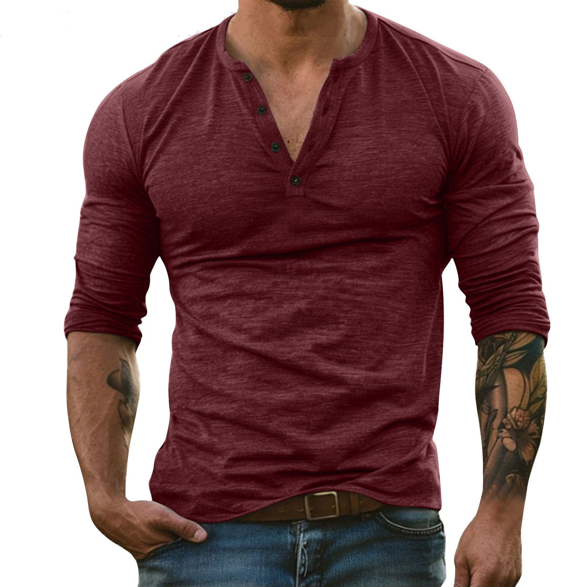 T-shirt à manches longues en mélange de bambou pour hommes – Col rond décontracté en coton doux