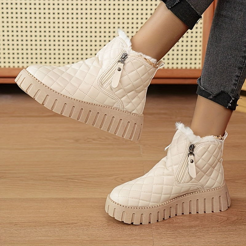 Bottines Femme en Fausse Fourrure – Chaussures d'Hiver Zippées avec Soutien de la Voûte Plantaire et Adhérence