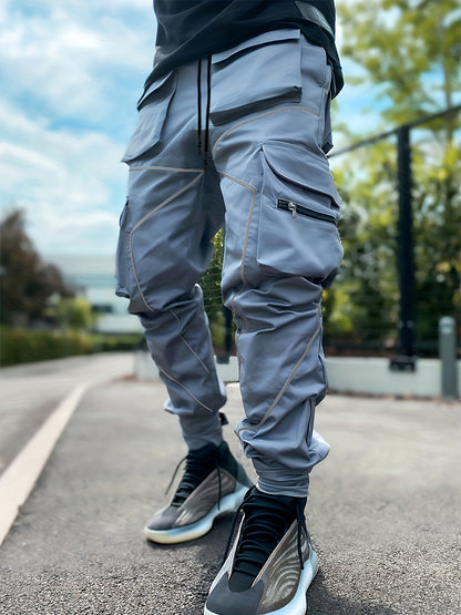 Pantalones cargo reflectantes para hombre – Pantalones deportivos holgados multibolsillos