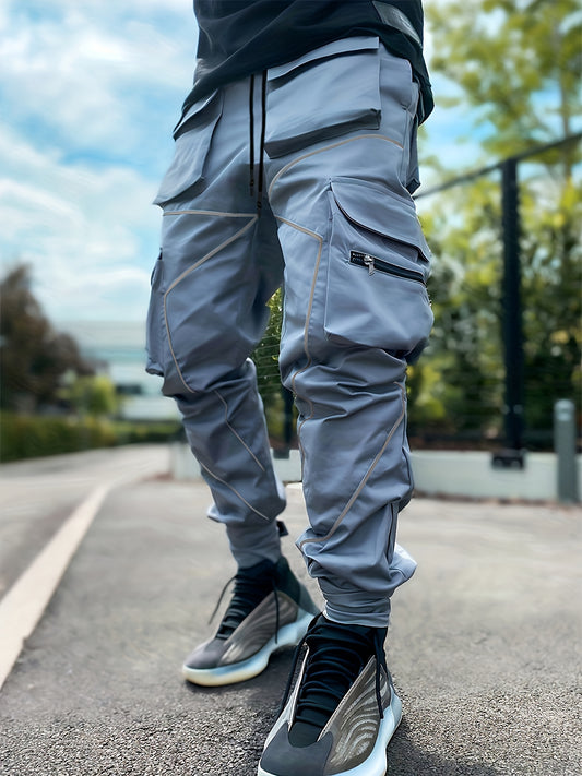 Pantalon cargo réfléchissant pour homme – Pantalon de sport ample multi-poches