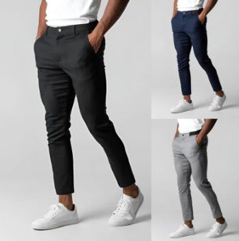 Pantalon de costume ajusté Loom & Soul™ pour homme – Pantalon uni élégant avec taille élastique et poches
