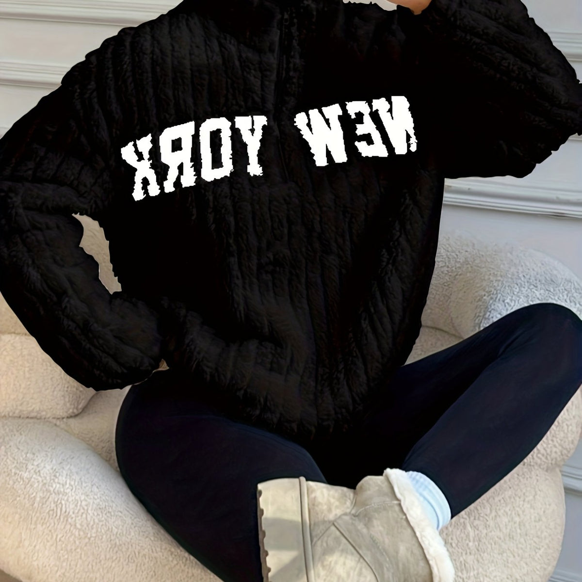 Manteau-pull élégant à fermeture éclair – Vêtement d'extérieur automne/hiver à col montant pour femme
