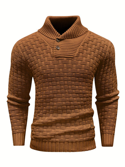 Pull en tricot gaufré pour homme – Grande élasticité avec col à revers