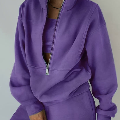 Plus Size Women’s Fleece Set – Zip-Up Hoodie & Pants Streetwear Outfit