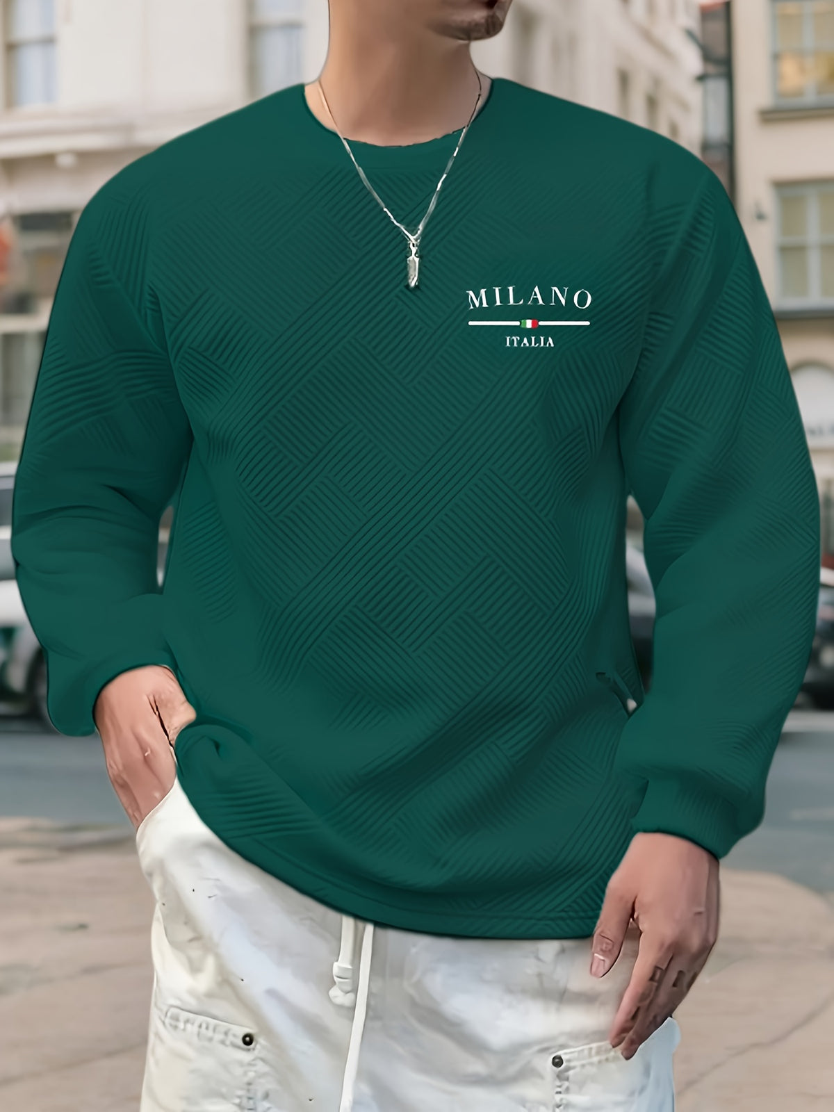 Sweat-shirt ras du cou jacquard homme – Pull décontracté à manches longues motifs géométriques