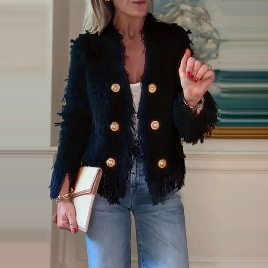 Veste élégante à pompons pour femme – Coupe ajustée style citadin