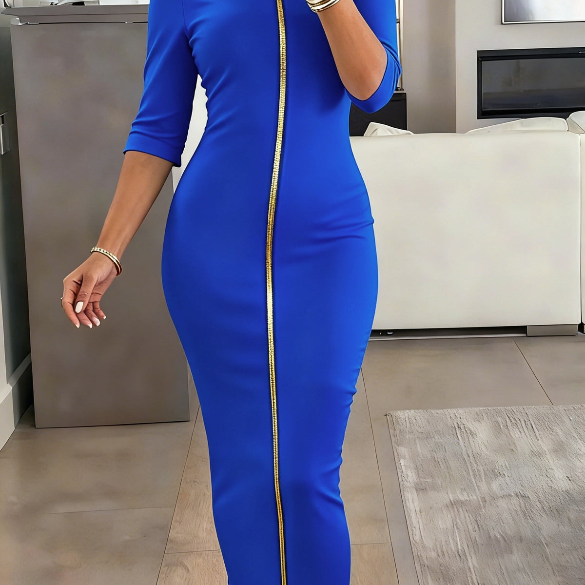 Robe midi moulante à encolure bateau – Robe élégante à manches courtes et coupe ajustée