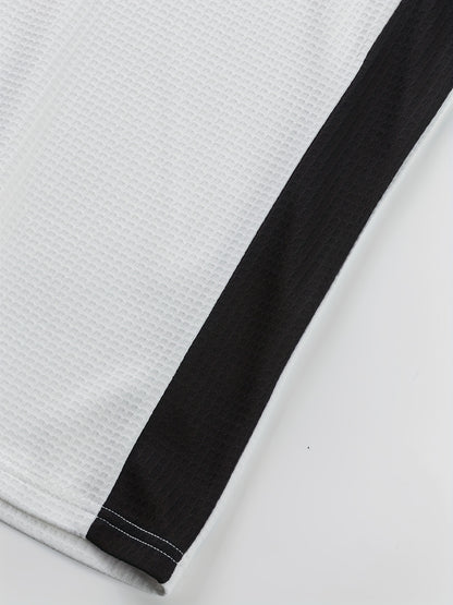 Men’s Waffle Henley Shirt – White & Black All-Season Button Top