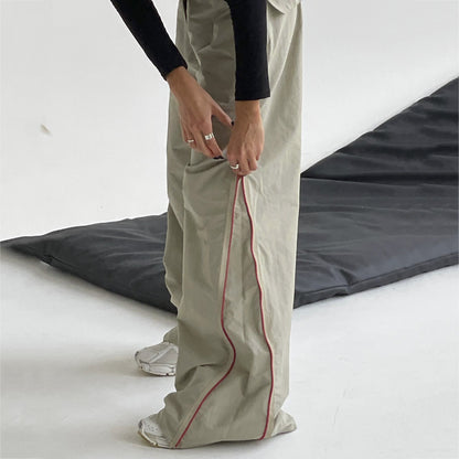 Loom & Soul Women’s All-Matching Loose Trousers – Cotton Low-Waist Wide-Leg Pants with Pocket Design (Khaki)