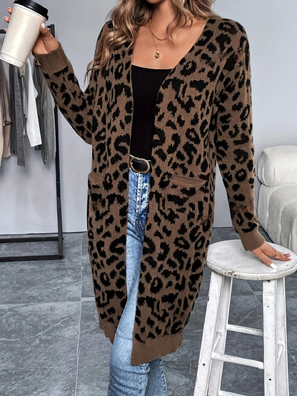 Cardigan imprimé léopard – Chandail douillet sans col en tricot