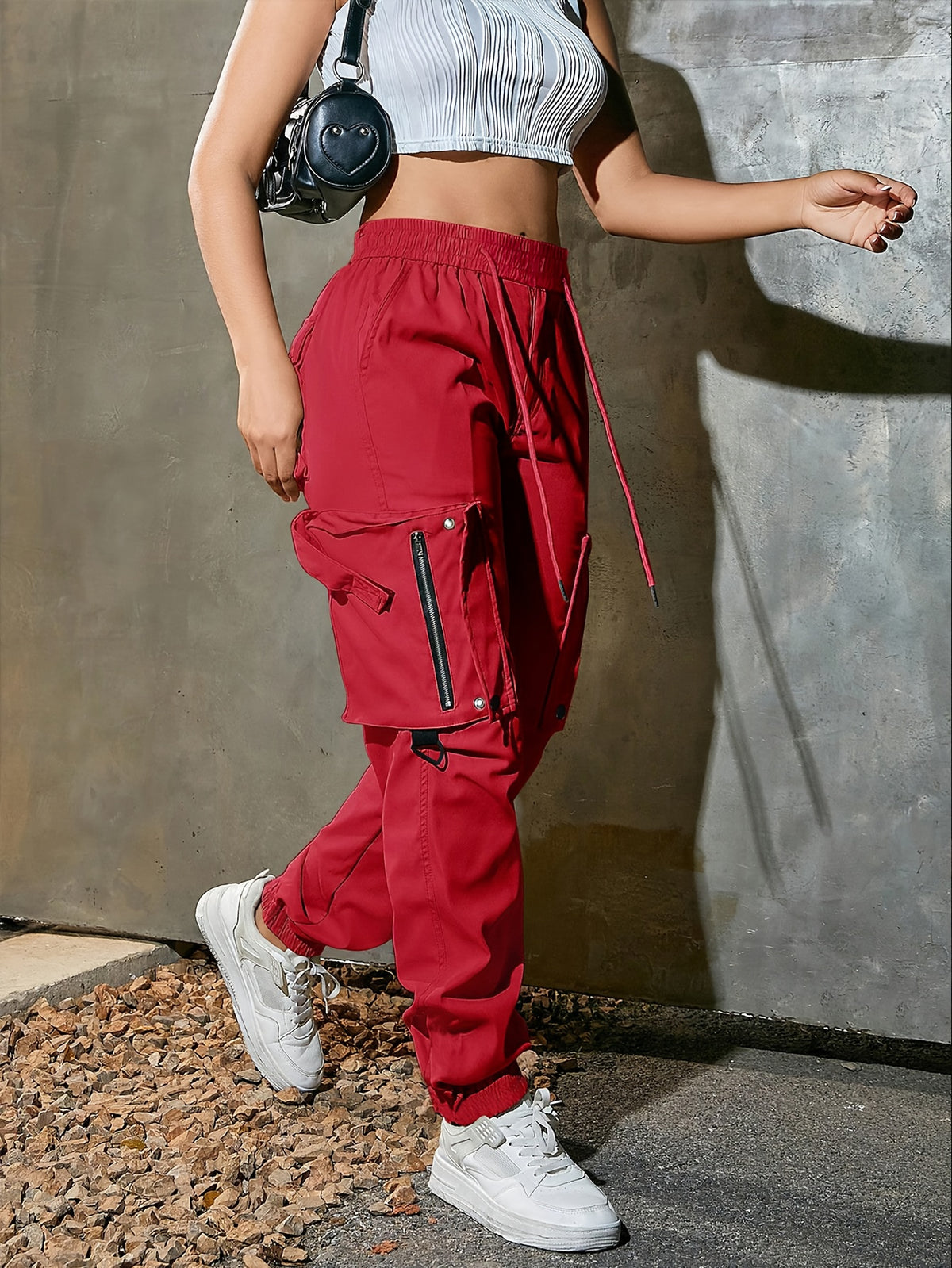 Pantalon cargo à cordon de serrage pour femme – Coupe décontractée style urbain, multipoches